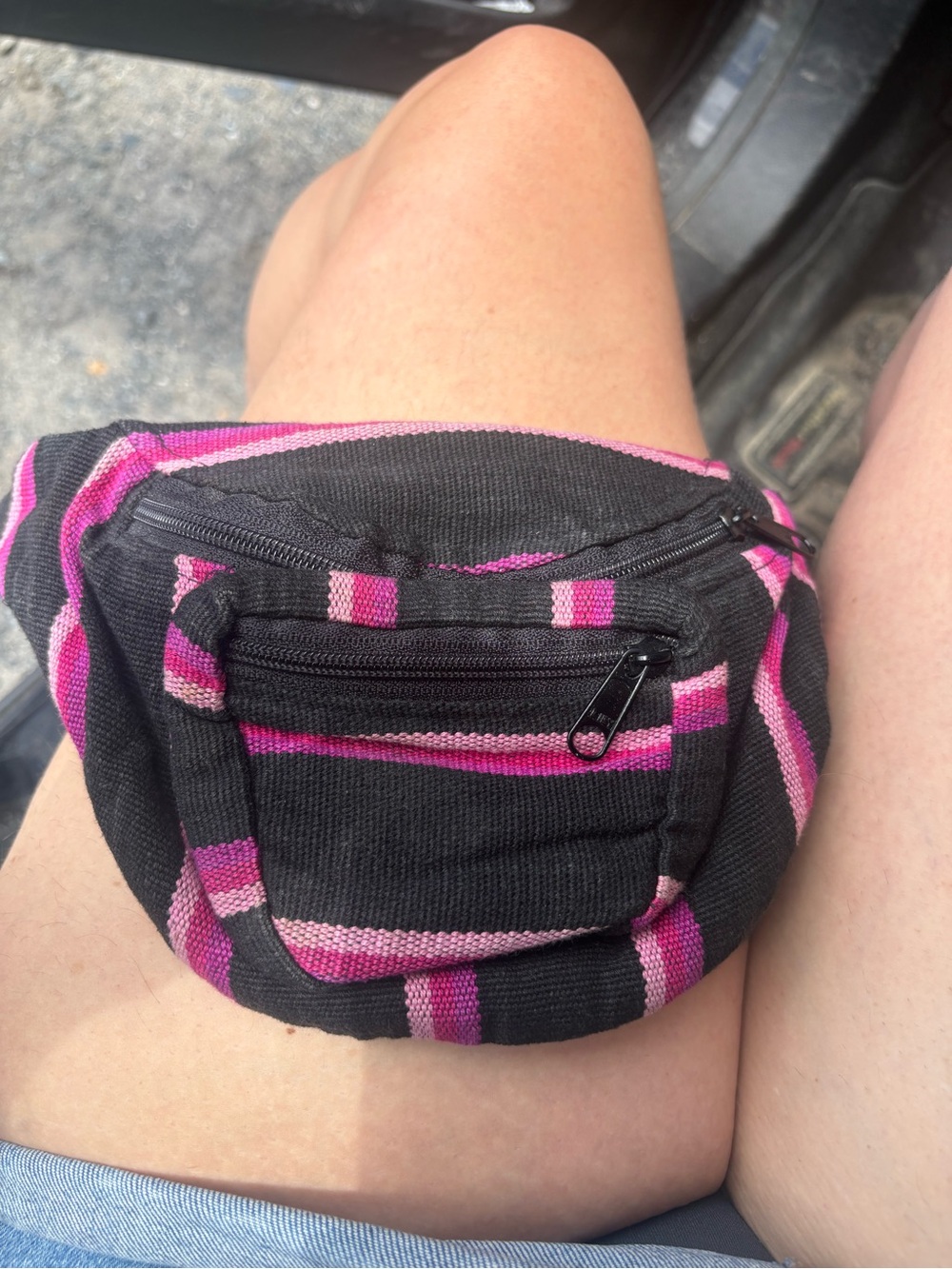 Stylish Black & Pink Striped Waist Pouch Fanny pack